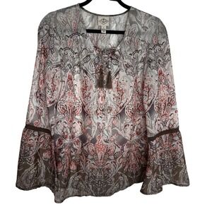 St. Johns Bay Size Medium Paisley‎ Bell Sleeve Blouse Boho Bohemian Workwear